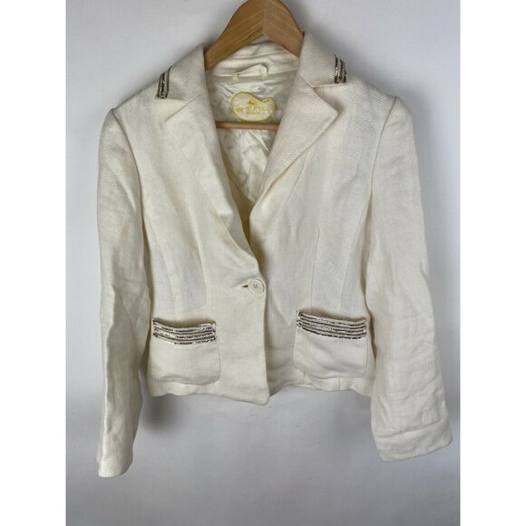 ETRO MILANO Cream Ivory Linen Silk Womens Tuxedo Blazer Jacket Sequins  Sz XS - Picture 6 of 12